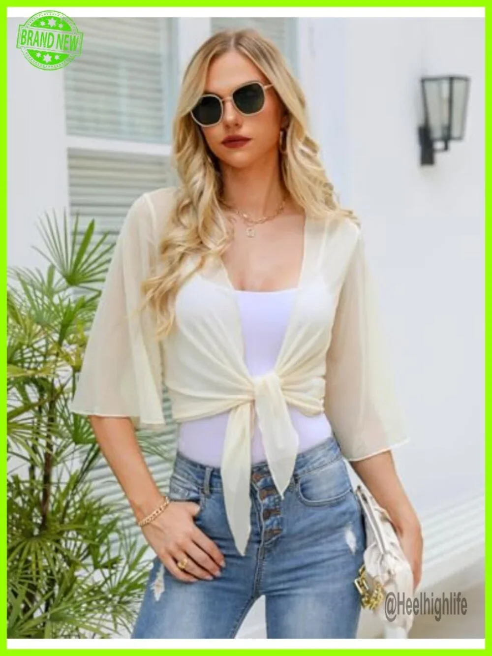 Women's Short Cardigan Bolero Sheer Shrug Tie Open Front Bell Sleeve Cropped